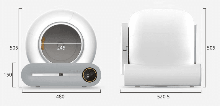 Abmessungen des deinKatzenklo Pro — 480 × 520 × 505 mm.