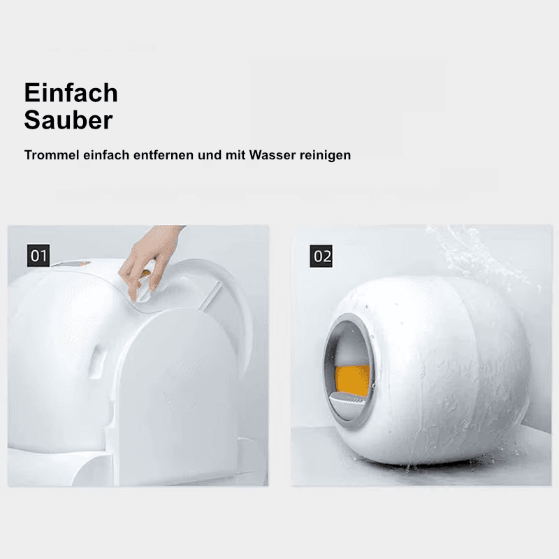 Drum-Reinigungsdetail des deinKatzenklo Pro — wartungsfreundliche Trommel.
